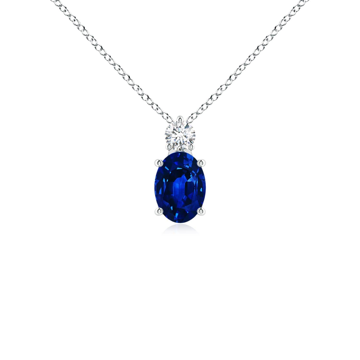 Angara Lab Grown Blue Sapphire Pendant for Women | Lab Oval Sapphire Solitaire Pendant with Lab Diamond in 14K Solid Gold/Silver/Platinum With 18" Chain | September Birthday, Gemstone Jewelry Gift