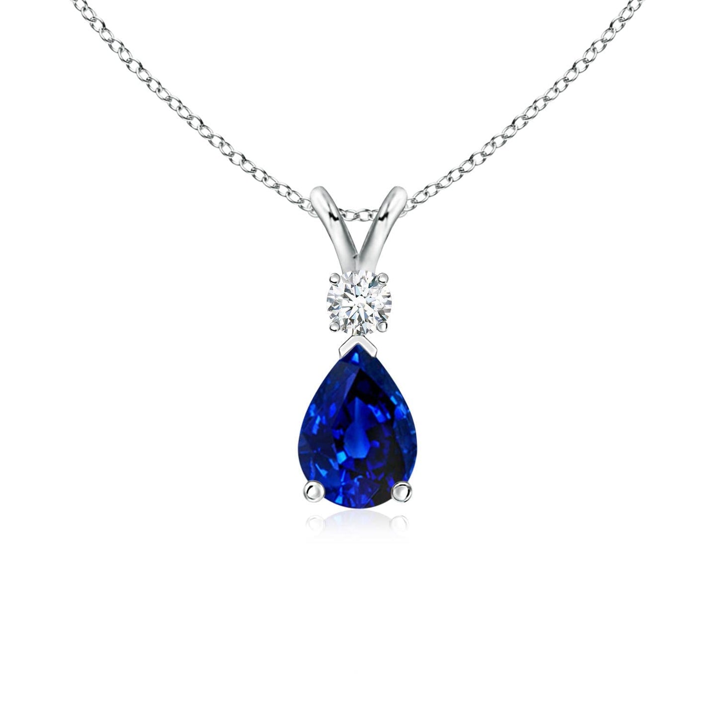 Angara Natural Blue Sapphire Solitaire Pendant for Women | Pear Shape Blue Sapphire Diamond Necklace in 14K Solid Gold/Silver/Platinum With 18" Chain | September Birthday, Gemstone Jewelry Gift