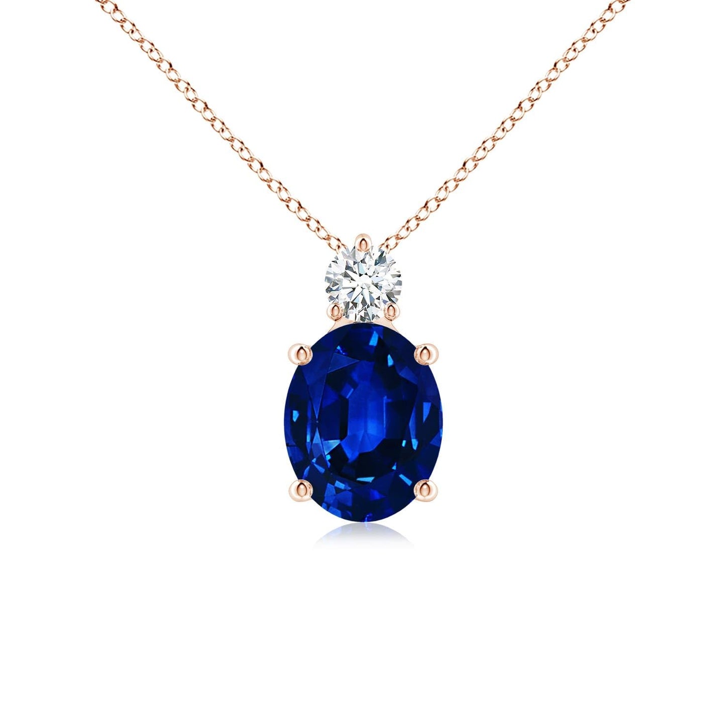 Angara Lab Grown Blue Sapphire Pendant for Women | Lab Oval Sapphire Solitaire Pendant with Lab Diamond in 14K Solid Gold/Silver/Platinum With 18" Chain | September Birthday, Gemstone Jewelry Gift