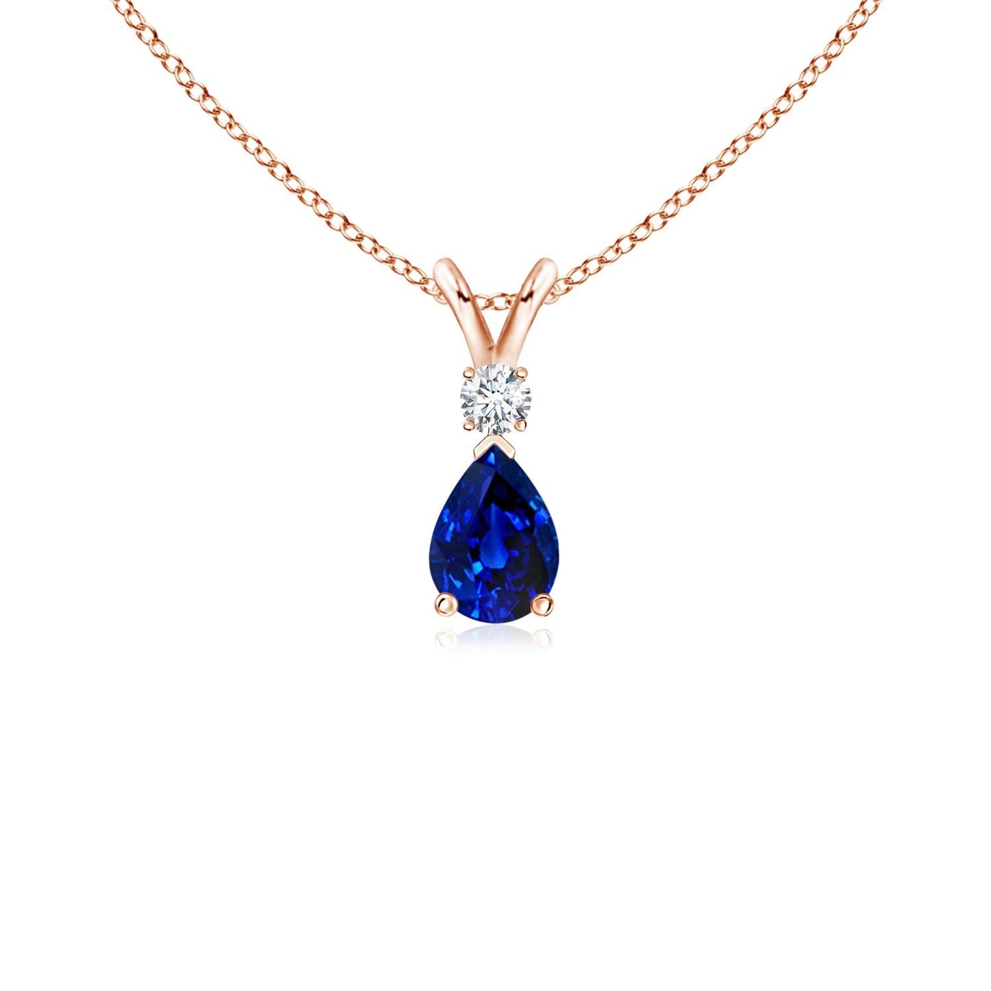 Angara Natural Blue Sapphire Solitaire Pendant for Women | Pear Shape Blue Sapphire Diamond Necklace in 14K Solid Gold/Silver/Platinum With 18" Chain | September Birthday, Gemstone Jewelry Gift
