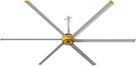 Big Ass Fans E Series 12 ft Industrial 6 Blade Ceiling Fan Gearless Direct Drive Motor, High Volume Low Speed, Wired Wall Remote, 110-125V/1ph - Silver/Yellow