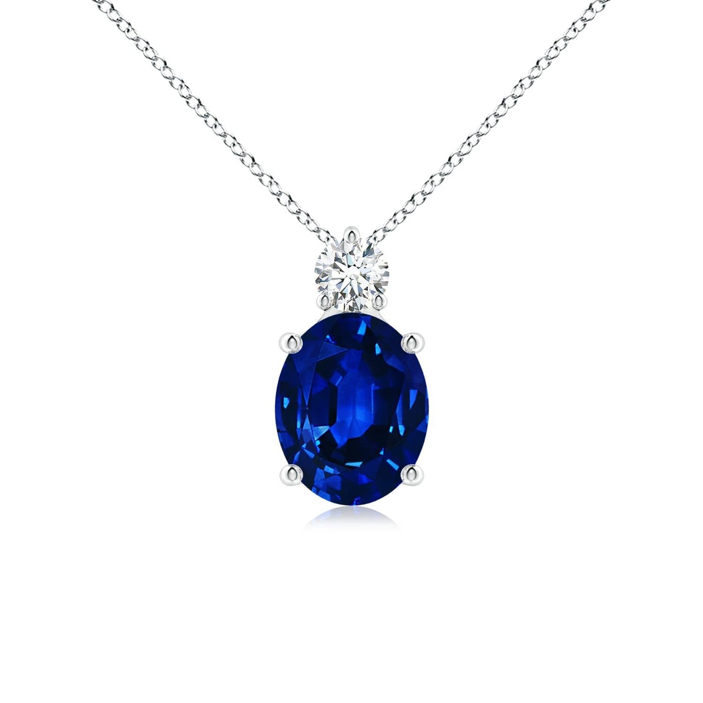 Angara Lab Grown Blue Sapphire Pendant for Women | Lab Oval Sapphire Solitaire Pendant with Lab Diamond in 14K Solid Gold/Silver/Platinum With 18" Chain | September Birthday, Gemstone Jewelry Gift