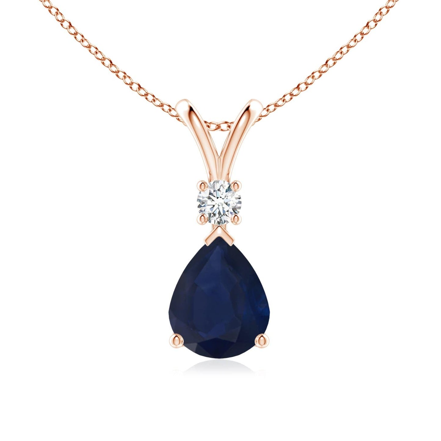 Angara Natural Blue Sapphire Solitaire Pendant for Women | Pear Shape Blue Sapphire Diamond Necklace in 14K Solid Gold/Silver/Platinum With 18" Chain | September Birthday, Gemstone Jewelry Gift