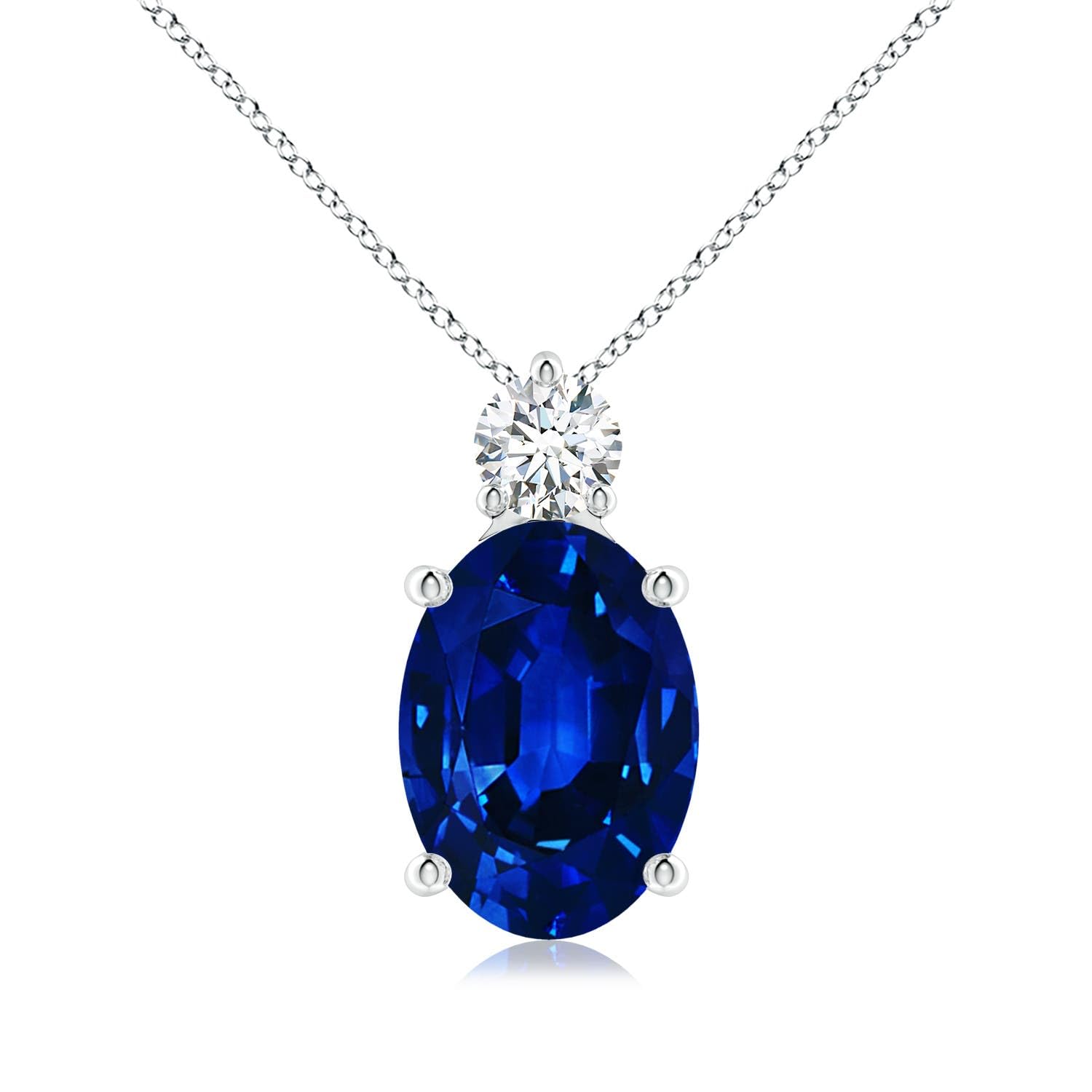 Angara Lab Grown Blue Sapphire Pendant for Women | Lab Oval Sapphire Solitaire Pendant with Lab Diamond in 14K Solid Gold/Silver/Platinum With 18" Chain | September Birthday, Gemstone Jewelry Gift