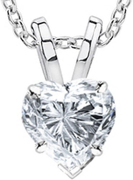1/2-2 Carat 14K White Gold GIA Certified Heart Cut Diamond Pendant Necklace Luxury Collection (D-E Color, VS1-VS2 Clarity)