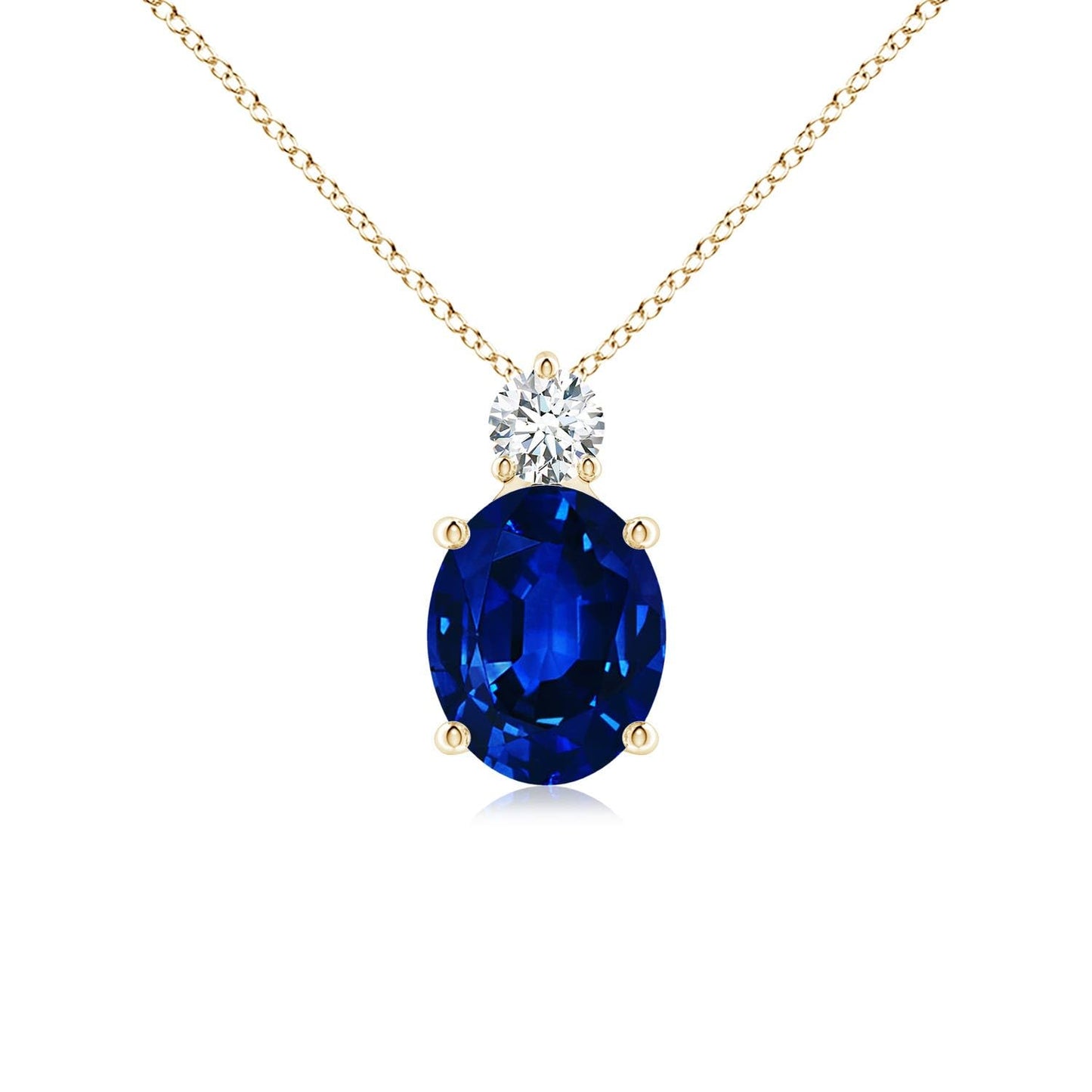 Angara Lab Grown Blue Sapphire Pendant for Women | Lab Oval Sapphire Solitaire Pendant with Lab Diamond in 14K Solid Gold/Silver/Platinum With 18" Chain | September Birthday, Gemstone Jewelry Gift