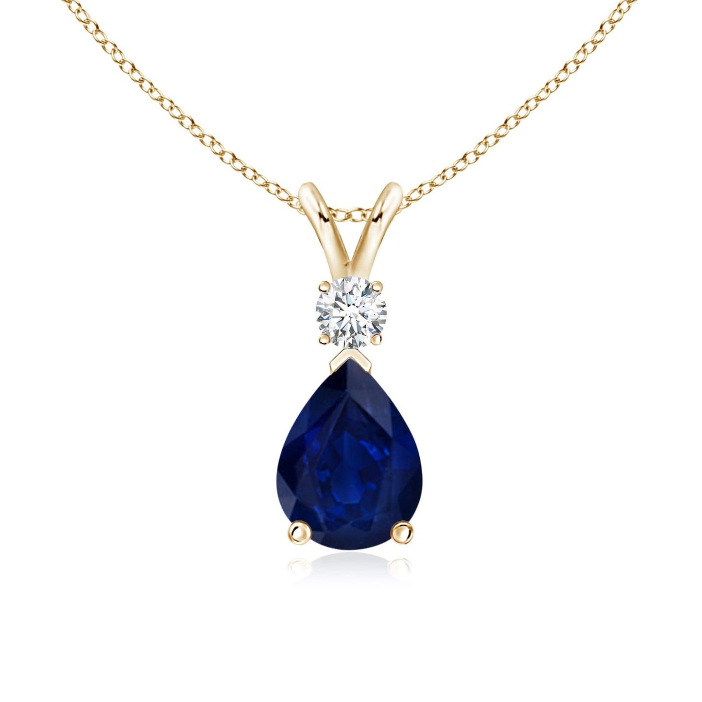 Angara Natural Blue Sapphire Solitaire Pendant for Women | Pear Shape Blue Sapphire Diamond Necklace in 14K Solid Gold/Silver/Platinum With 18" Chain | September Birthday, Gemstone Jewelry Gift