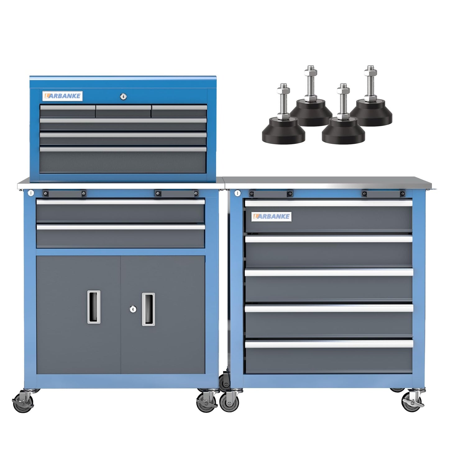 LARBANKE 3 Different Types Tool Chest Combination,Rolling Tool Chest with Stainless Countertop,Tool Cabinet with Connection Buckle,Wheels and Foot Pads,Portable Tool Box Inside