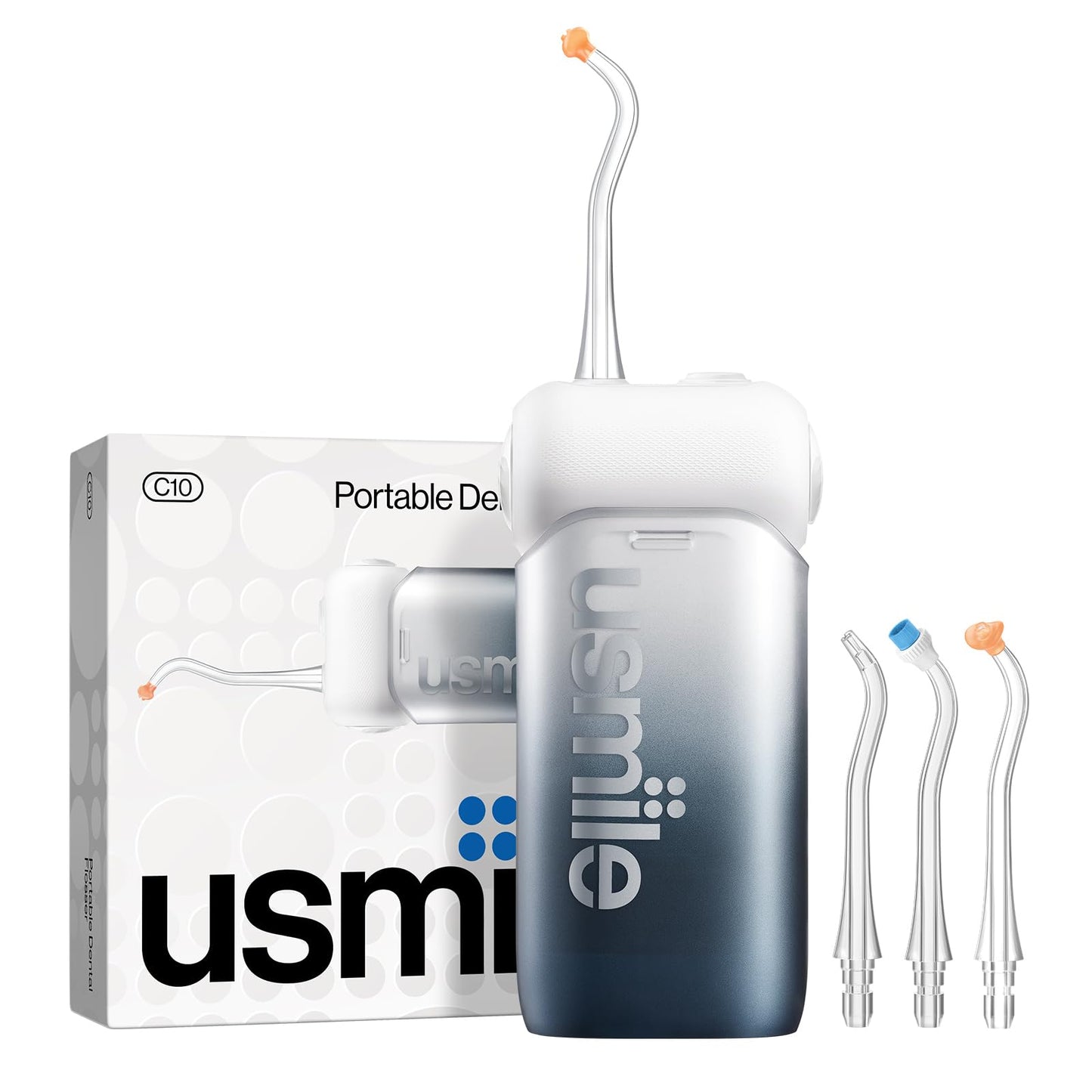 usmile C10 Portable Water Flosser – Travel-Friendly, 95-Day Battery, 4 Modes, 360° Nozzle, 180ml Tank, IPX7 Waterproof, Dentist-Recommended for Braces, Implants & Sensitive Gums (Blue)