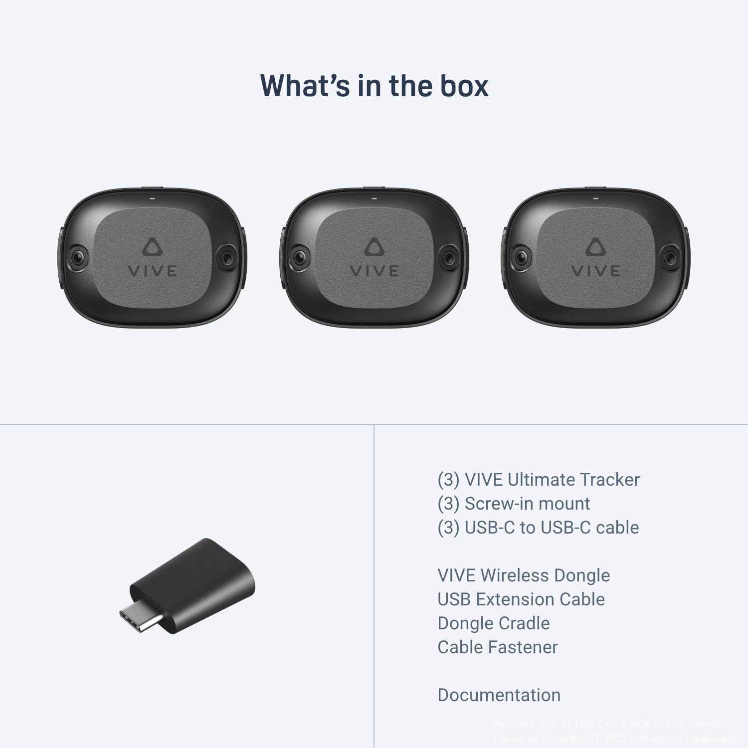 HTC Vive Ultimate Tracker 3 Pack + Dongle - VR Full Body Tracking - Compatible with SteamVR, Vive XR Elite, Meta Quest Virtual Reality Headsets