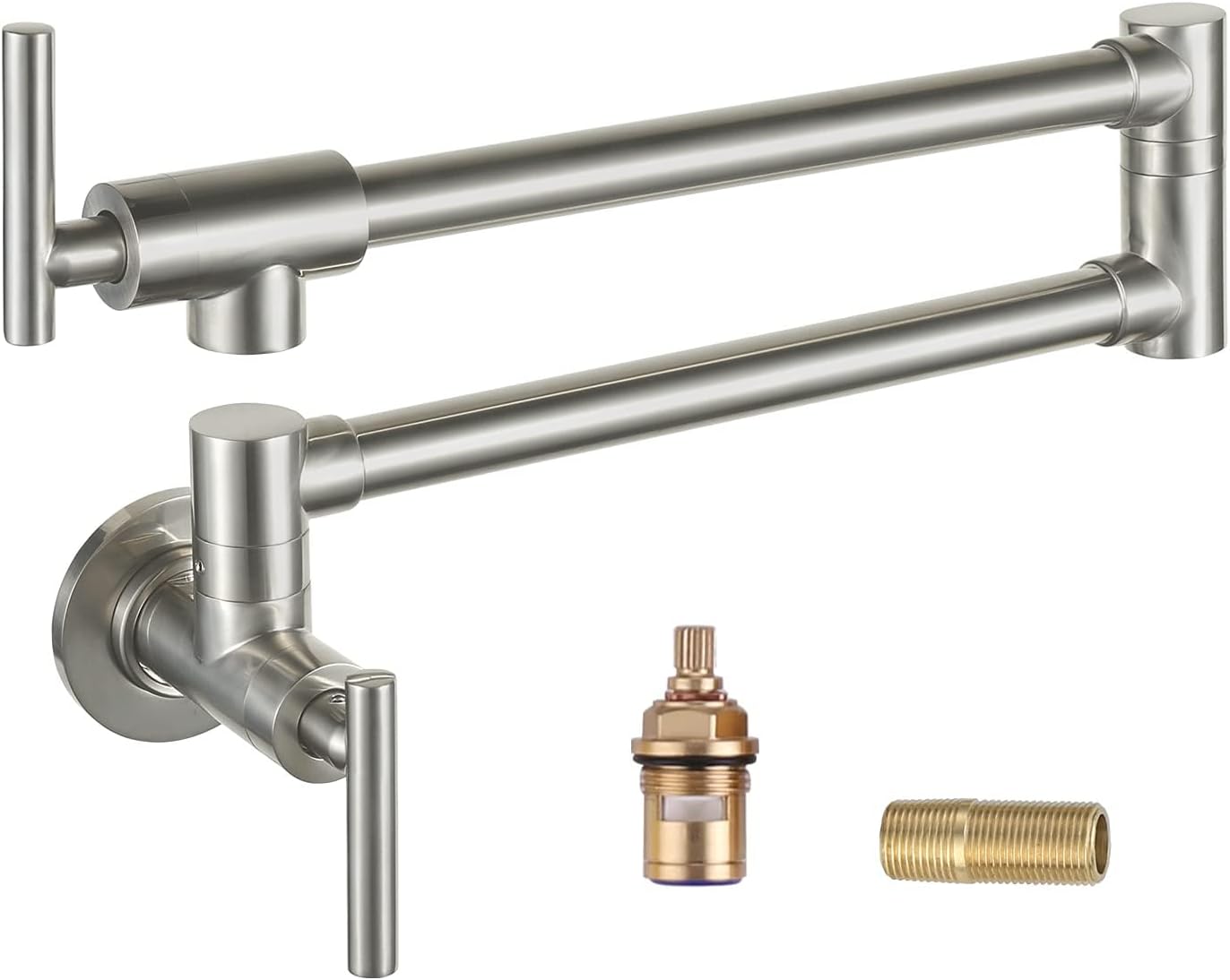 OWOFAN Pot Filler Faucet Matte Brushed Nickel Commercial Wall Mount Stove Faucet Stainless Steel Pot Filler Folding Faucet Over Stove Kitchen Pot Faucet with Double Joint Swing Arms