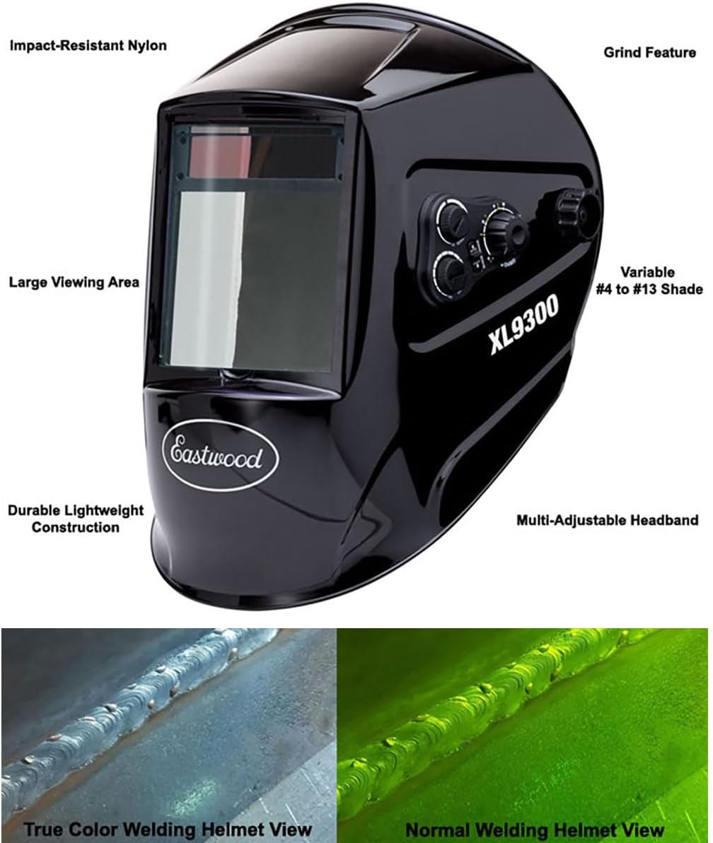 Eastwood 180 Amp MIG Welder Machine Dual Voltage 110V 220V for Steel & Aluminum | Eastwood XL View Auto Darkening Welding Helmet