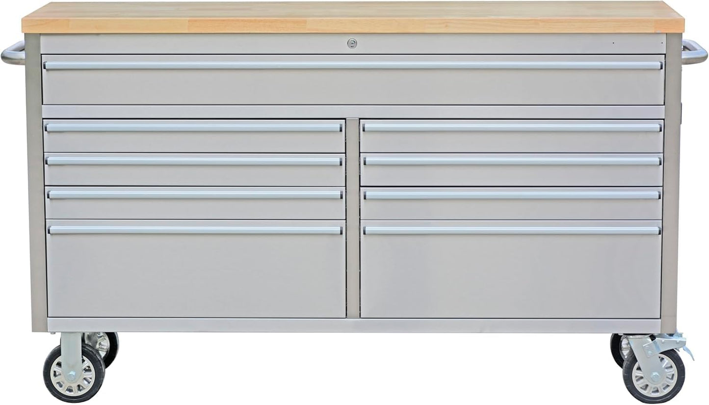 61 in Tool Chest, Tool Box Mobile 9 Drawers Storage Rolling Cabinet with Wheels Lock Key Locking System Drawer Liners for Garage Warehouse Repair Shop