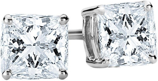 Houston Diamond District IGI Certified LAB-GROWN Princess Cut Diamond Earrings 4 Prong Screw Back Premium Collection for Women (H-I Color, VS1-VS2 Clarity)