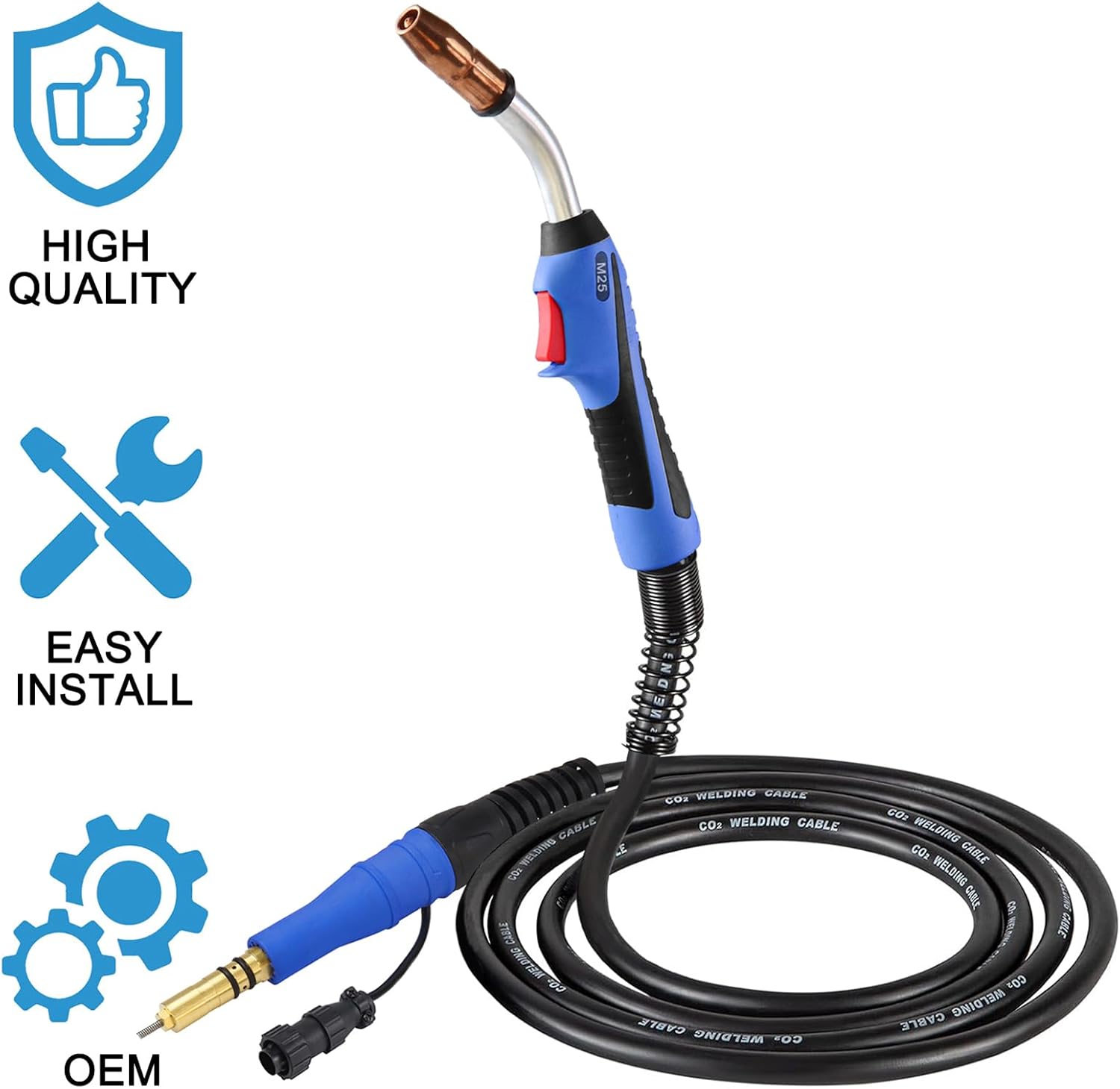 MIG Welding Gun Torch Stinger fits Miller M25 M-25 169598 Millermatic 200 210 212 250 250X 251 252 250Amp 15ft Miller Welder Replacement with MIG Welding Gun Kit .030" .035" 45" Tip-Nozzle-Diffuser