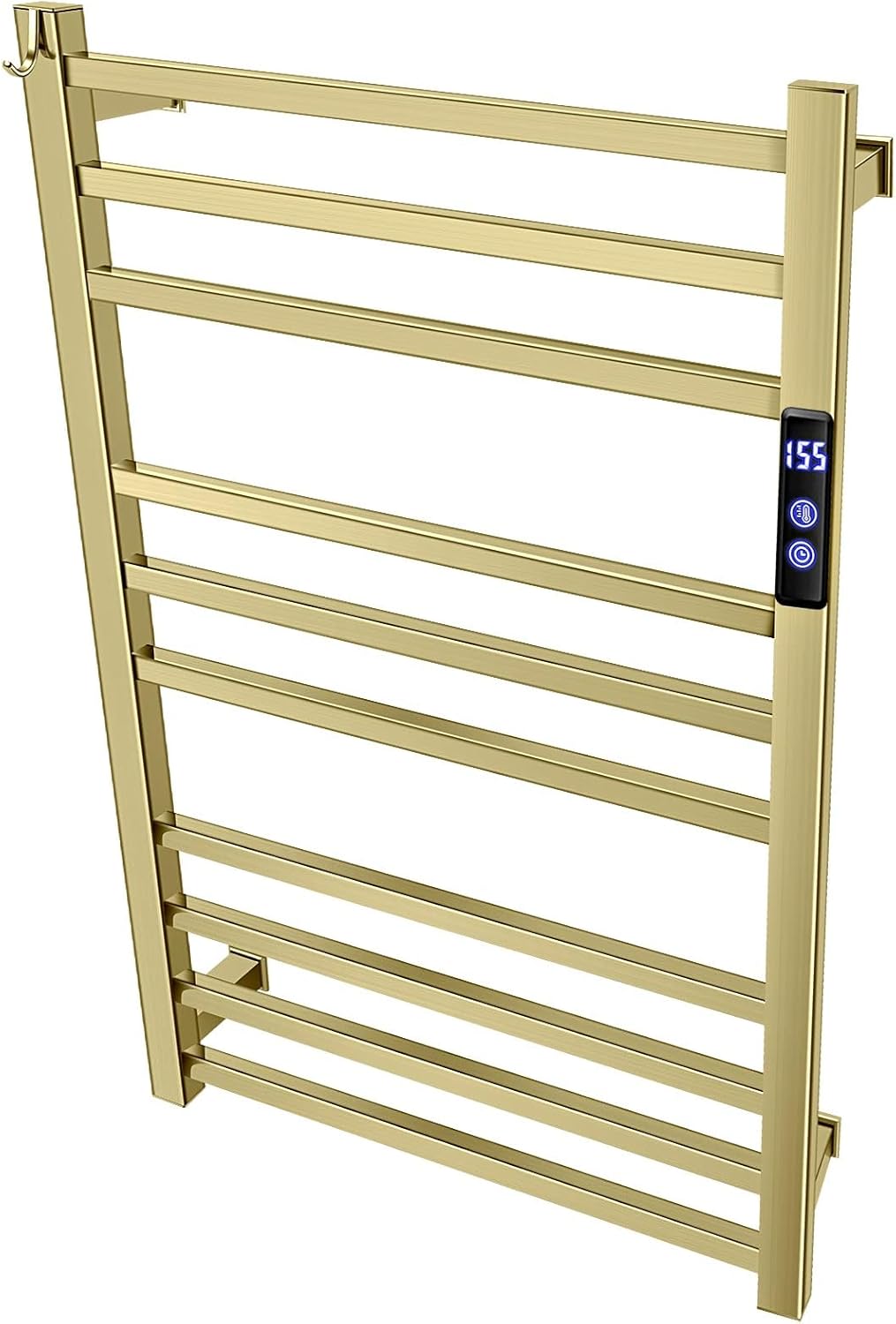 Towel Warmer Rack for Bathroom with Timer/Fahrenheit Temperature Control Wall Mounted Electric Heated 10 Bar Rail Plug-in or Hardwired Keep Bath Shower Towel Warming (Brushed Gold)