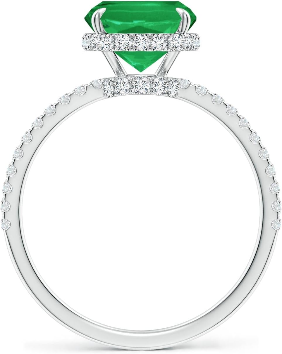 Angara Natural Emerald Ring for Women | Thin Shank Cushion Emerald Ring with Diamond Accents in 14K Solid Gold | May Birthday, Anniversary, Gemstone Jewellery Gift