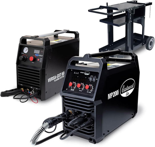 Eastwood 200 Amp Multi-Process Welder and 60 Amp Versa-Cut Plasma Cutter plus Welding Cart