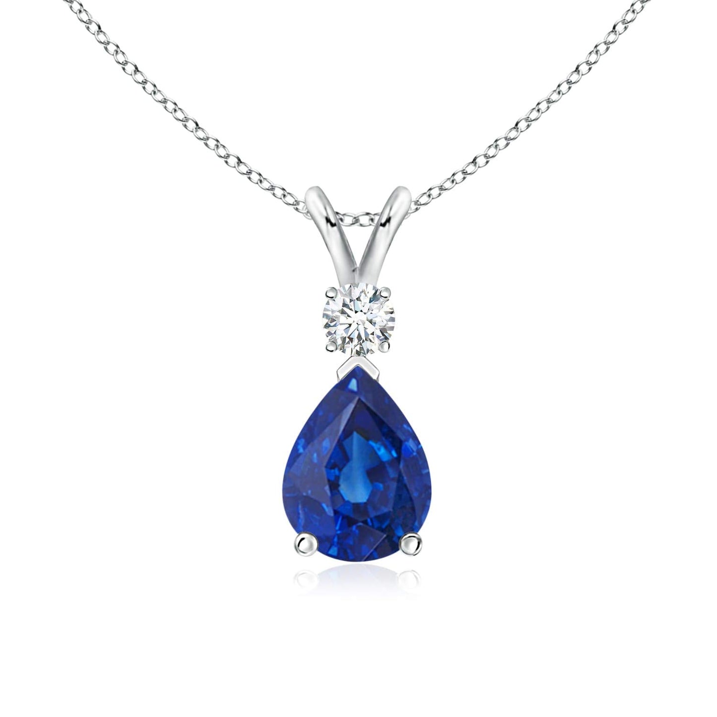 Angara Natural Blue Sapphire Solitaire Pendant for Women | Pear Shape Blue Sapphire Diamond Necklace in 14K Solid Gold/Silver/Platinum With 18" Chain | September Birthday, Gemstone Jewelry Gift