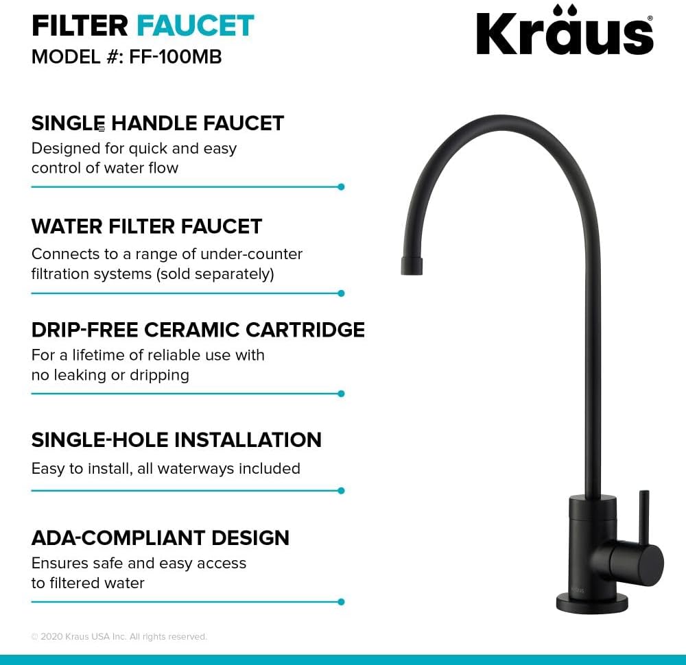 KRAUS Purita 100% Lead-Free Kitchen Water Filter Faucet in Matte Black, FF-100MB