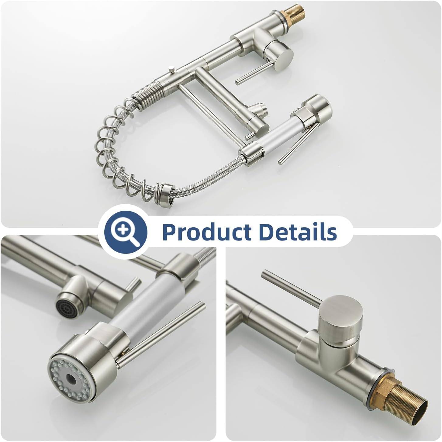 OWOFAN Kitchen Sink Faucet with Pull Down Sprayer, Contemporary Stainless Steel Single Handle Spring Kitchen Faucets Two Outlet with Deck Plate Brushed Nickel