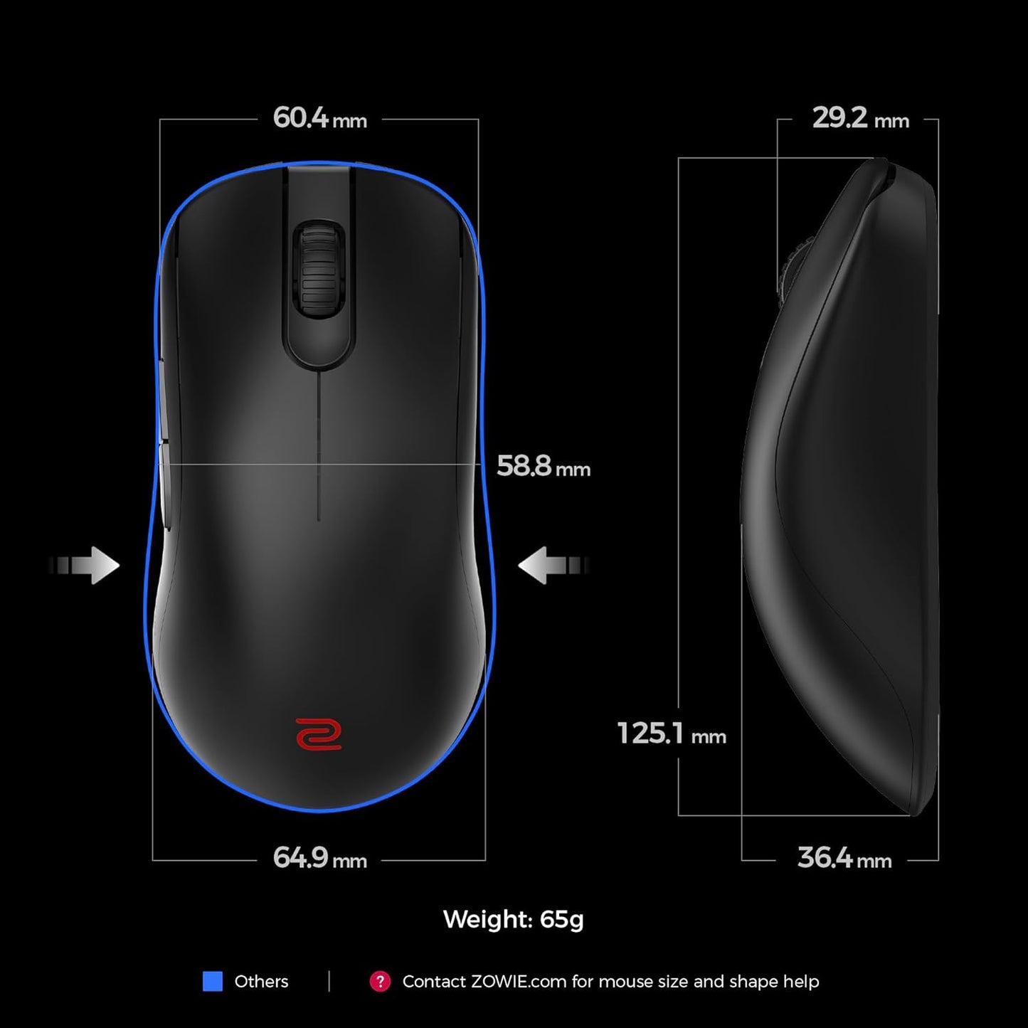 BenQ Zowie FK2-DW 4K Wireless Mouse for Esports, ​Sports Science, 4K Enhanced Receiver, 60g, Symmetrical, Driverless, 3950 Sensor, 4K Polling Rate Wireless Mouse (FK | 3950 Sensor | Symmetrical)