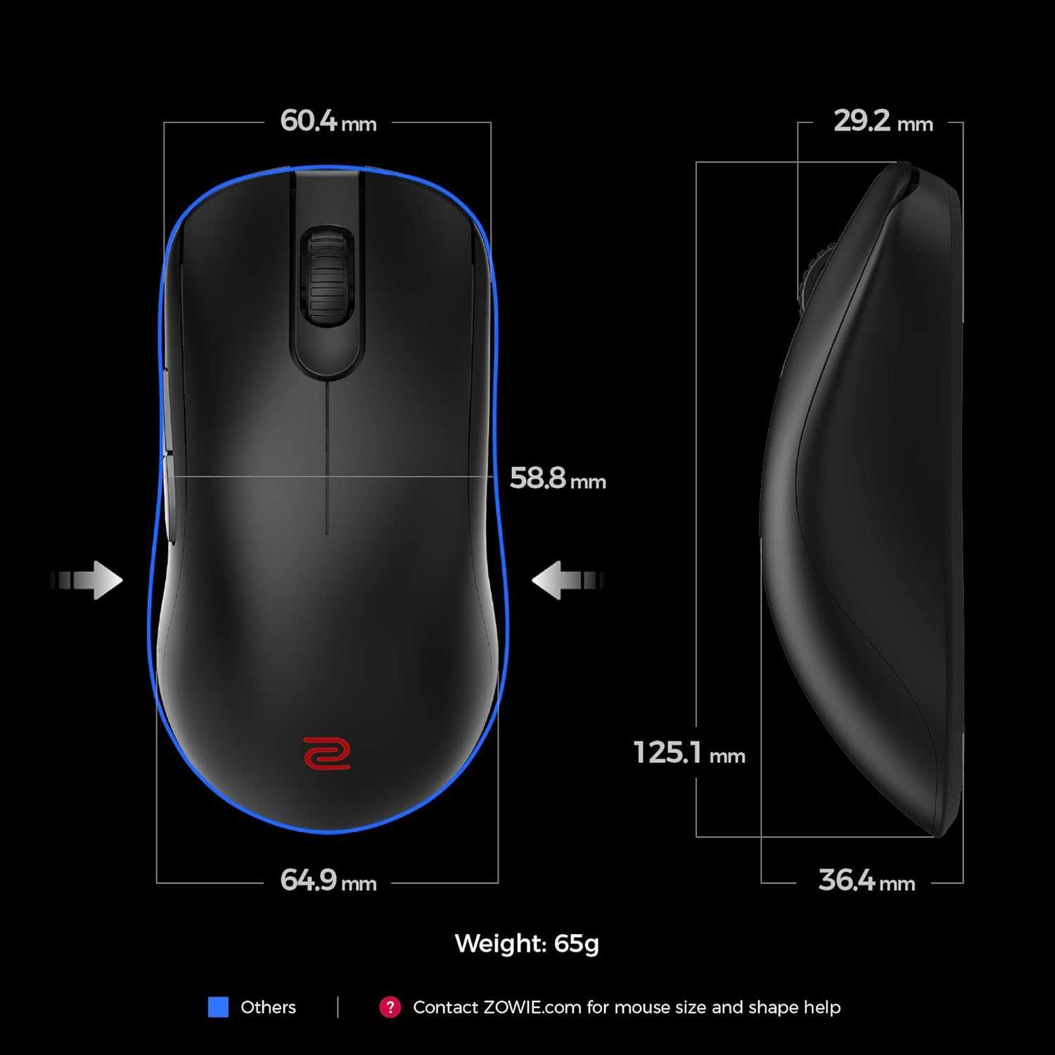 BenQ Zowie FK2-DW 4K Wireless Mouse for Esports, ​Sports Science, 4K Enhanced Receiver, 60g, Symmetrical, Driverless, 3950 Sensor, 4K Polling Rate Wireless Mouse (FK | 3950 Sensor | Symmetrical)