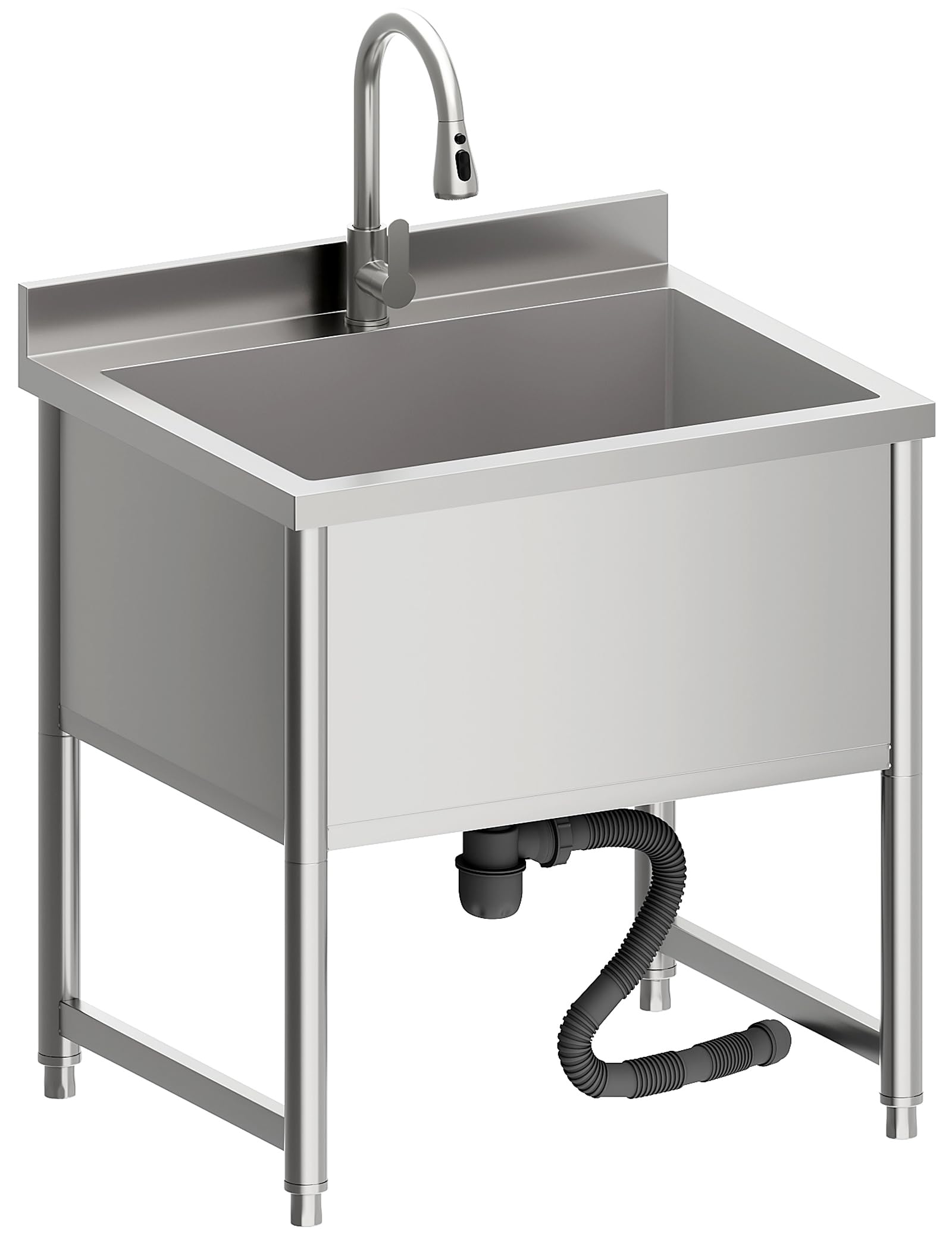 Stainless Steel Commercial Restaurant Sink, Freestanding Large Commercial Sink with Pull-out Faucet for Kitchen Dishwashing, Thawing, Pet Cleaning, Laundry Room, 35 Gallon, 23.6"D x 33.5"W x 36.8"H