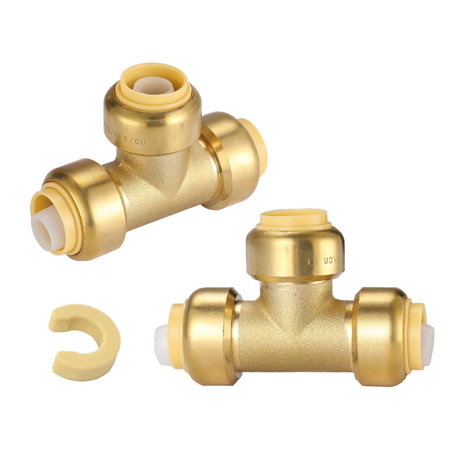 5-Pack Niikappu Pushfit Tee, 3/4"x3/4"x1/2" PEX Brass Push-fit Tee, Push to Connect Plumbing Fittings for PEX, Copper, CPVC, with Disconnect Clip(PF127-5)