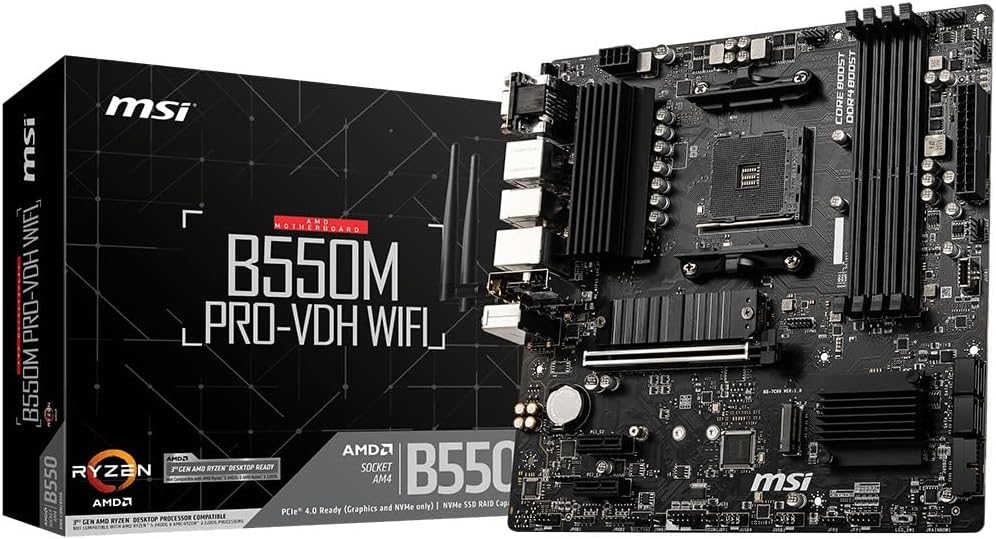 MSI B550M PRO-VDH WiFi ProSeries Motherboard (AMD Ryzen 5000, AM4, DDR4, PCIe 4.0, SATA 6Gb/s, M.2, USB 3.2 Gen 1, Wi-Fi, Bluetooth, D-SUB/HDMI/DP, Micro-ATX)