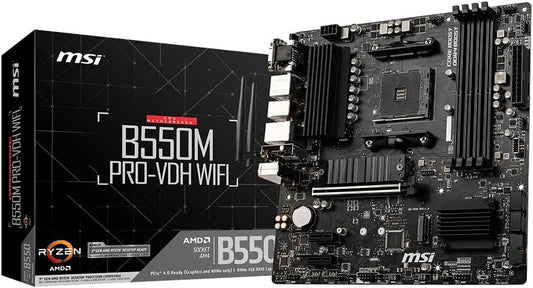 MSI B550M PRO-VDH WiFi ProSeries Motherboard (AMD Ryzen 5000, AM4, DDR4, PCIe 4.0, SATA 6Gb/s, M.2, USB 3.2 Gen 1, Wi-Fi, Bluetooth, D-SUB/HDMI/DP, Micro-ATX)