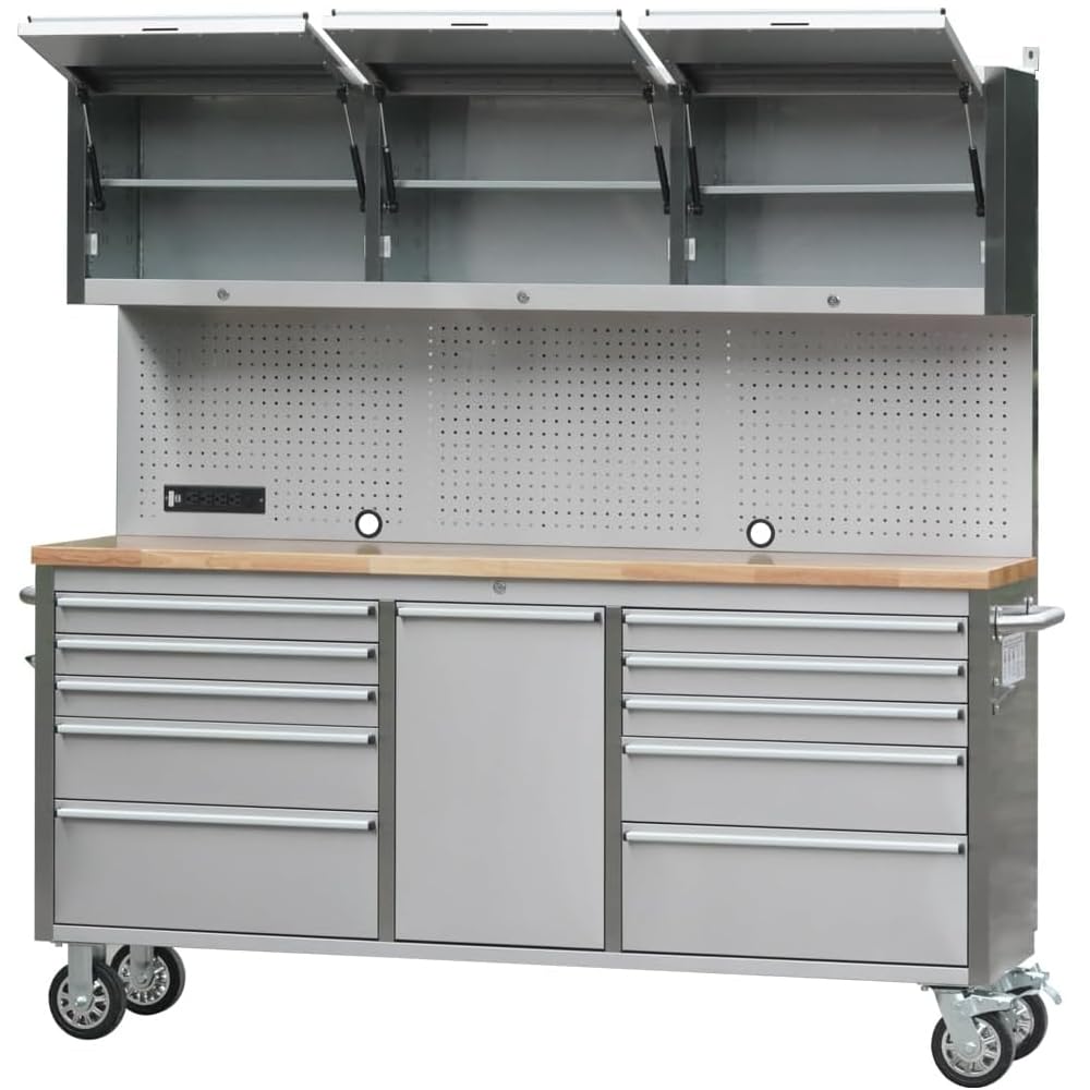 72 inch Tool Chest with 15 Drawers for Garage, Workbench and Repair Store, Tool Cabinet in Stainless Steel (72 inch - Stainless Steel)