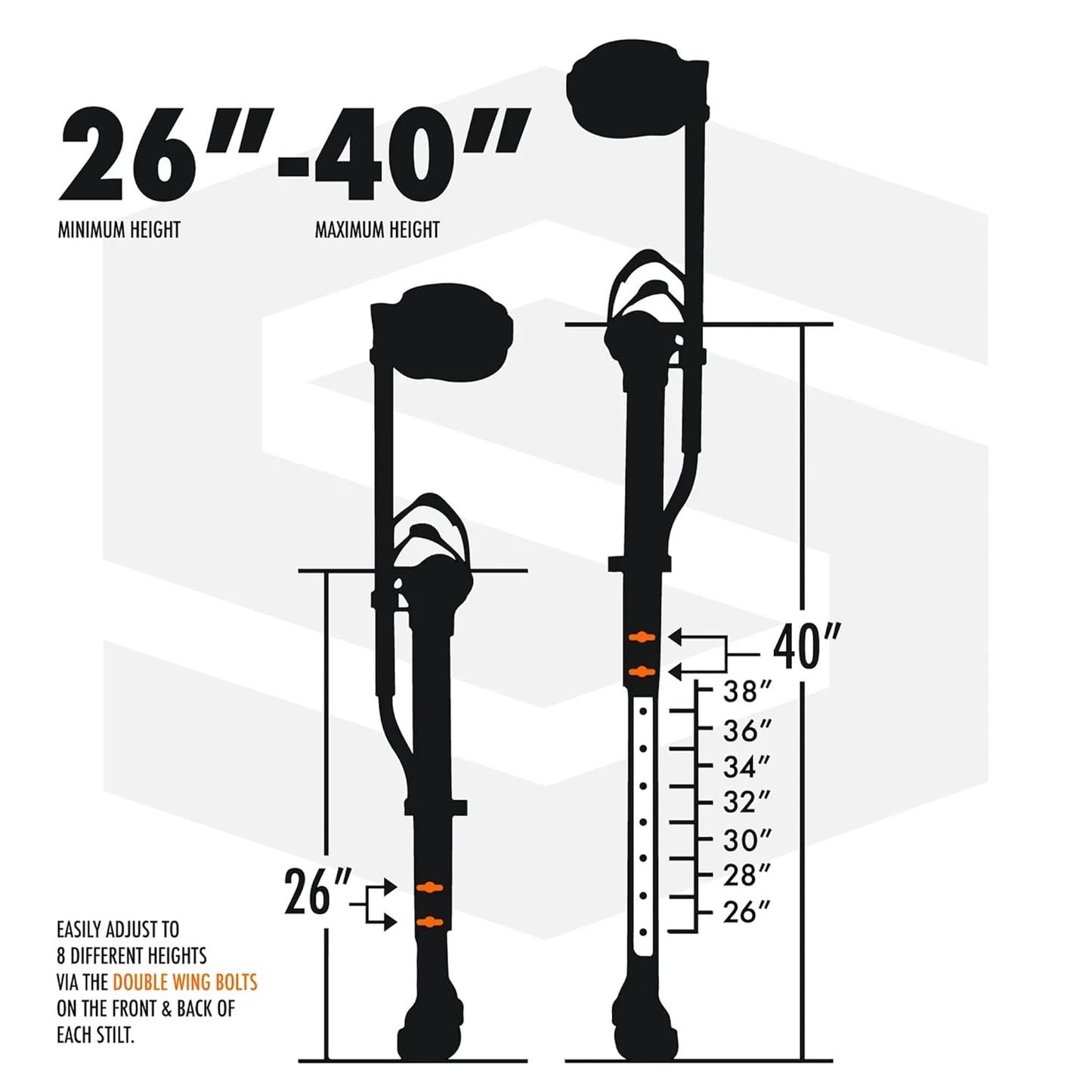 SurPro Double-Sided Drywall Stilts, Magnesium Base, 26” - 40” Height, QuadLock Contractor-Grade Stilts with Patented Flexion Foot System (S2X-M-2640) for Drywallers, Painters, Stilts Drywall