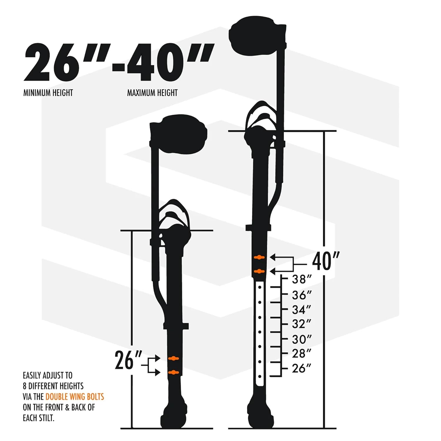 SurPro Double-Sided Drywall Stilts, Magnesium Base, 26” - 40” Height, QuadLock Contractor-Grade Stilts with Patented Flexion Foot System (S2X-M-2640) for Drywallers, Painters, Stilts Drywall