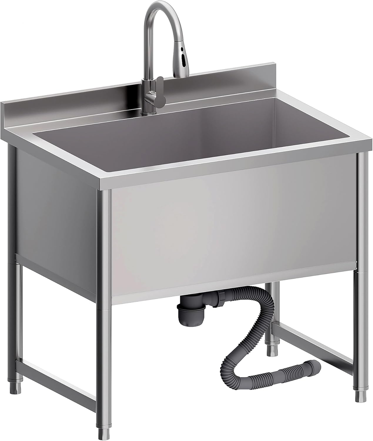 Stainless Steel Commercial Restaurant Sink, Freestanding Large Commercial Sink with Pull-out Faucet for Kitchen Dishwashing, Thawing, Pet Cleaning, Laundry Room, 35 Gallon, 23.6"D x 33.5"W x 36.8"H