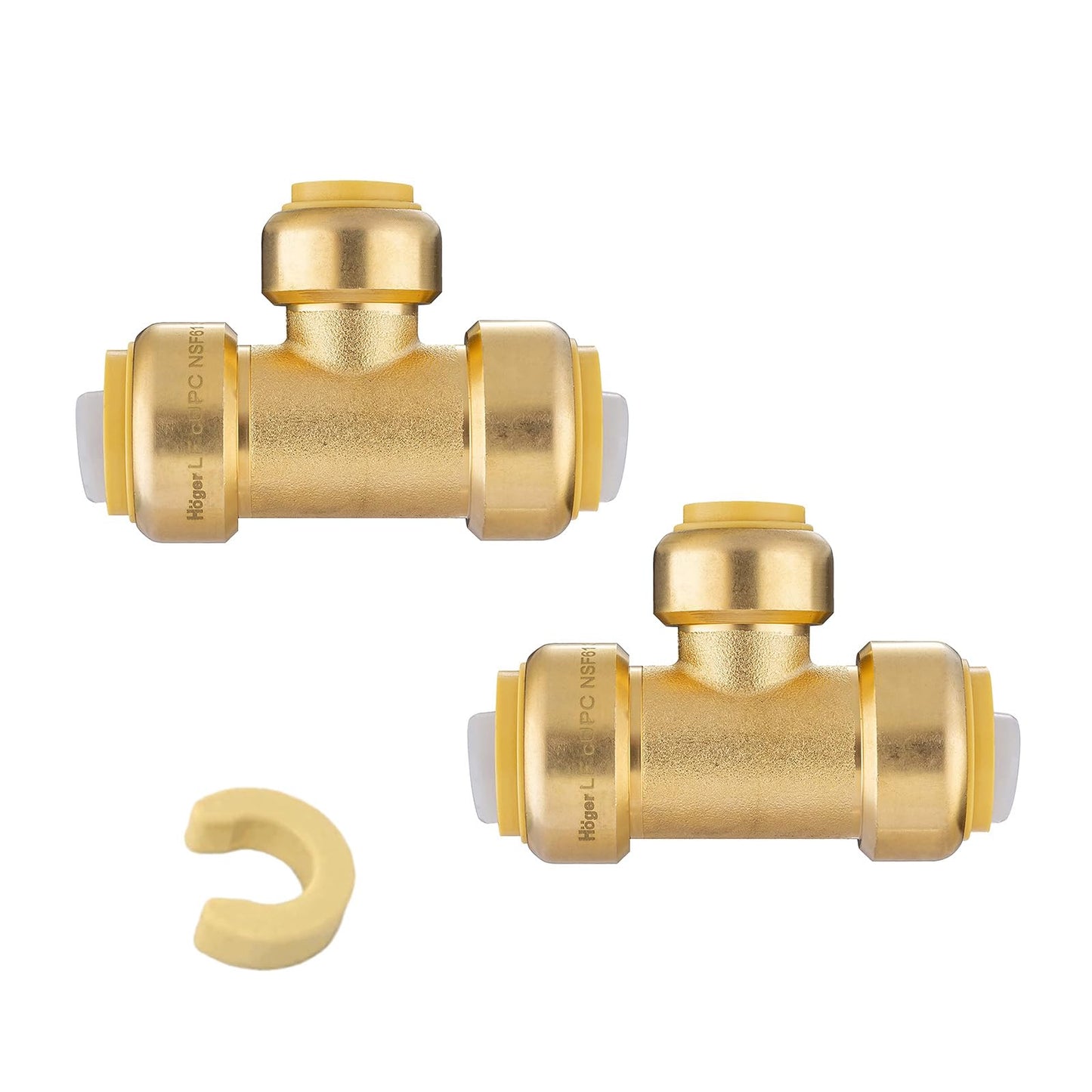 5-Pack Niikappu Pushfit Tee, 3/4"x3/4"x1/2" PEX Brass Push-fit Tee, Push to Connect Plumbing Fittings for PEX, Copper, CPVC, with Disconnect Clip(PF127-5)