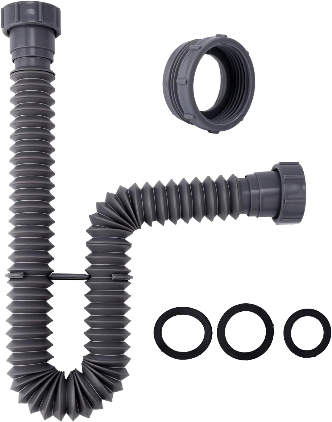 Sink Drain Kit, 1-1/2 Inch Expandable Flexible P-Trap 7.5 Inch - 17.7 Inch Flexible Sink Drain Pipe for Bathroom Sinks Kitchen Sinks