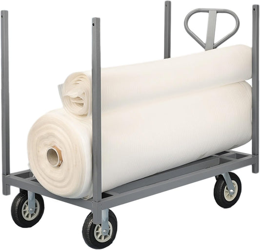 WDJBPSH Industrial Fabric Transport Cart on Rubber Wheels, Rolling Platform Hand Dolly for Transporting Cloth Rolls, Stage Equipment & Warehouse Cargo, with Adjustable Swivel Pull Bar(8 in Wheels)