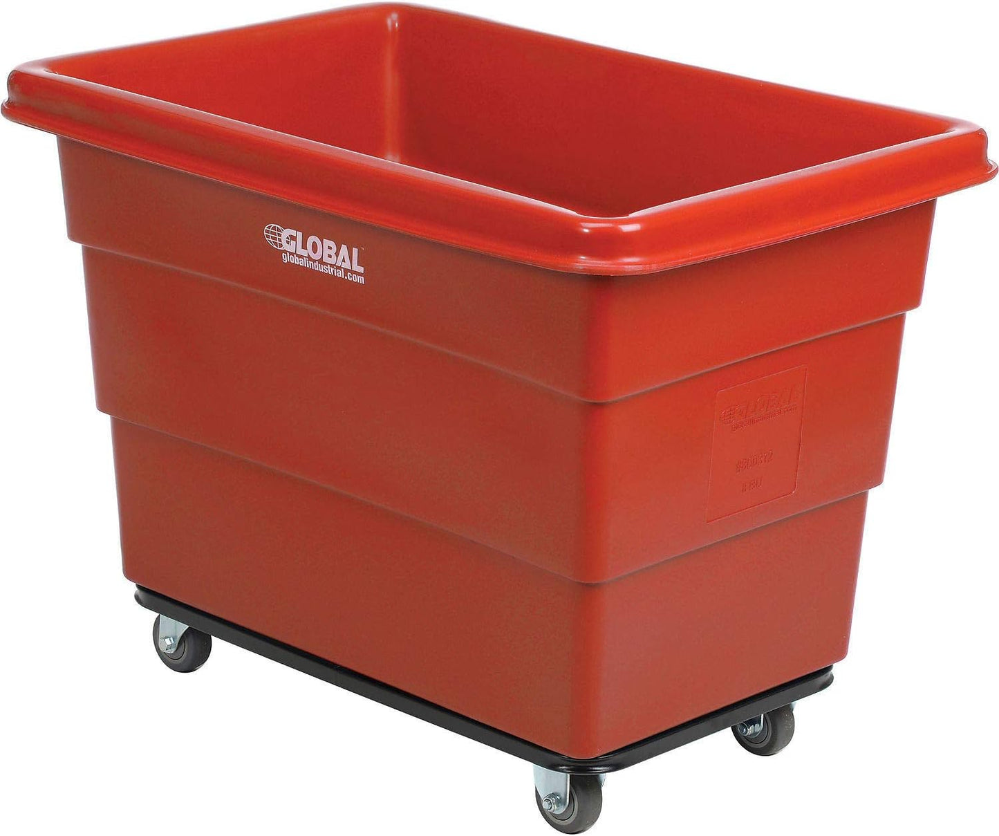 Global Industrial 8 Bushel Plastic Bulk Box Truck, Steel Chassis Base, 800 lbs. Capacity, 3" Non-Maring Rubber Casters, Red, 33-3/10"L x 24-3/5"W x 27-2/5"H
