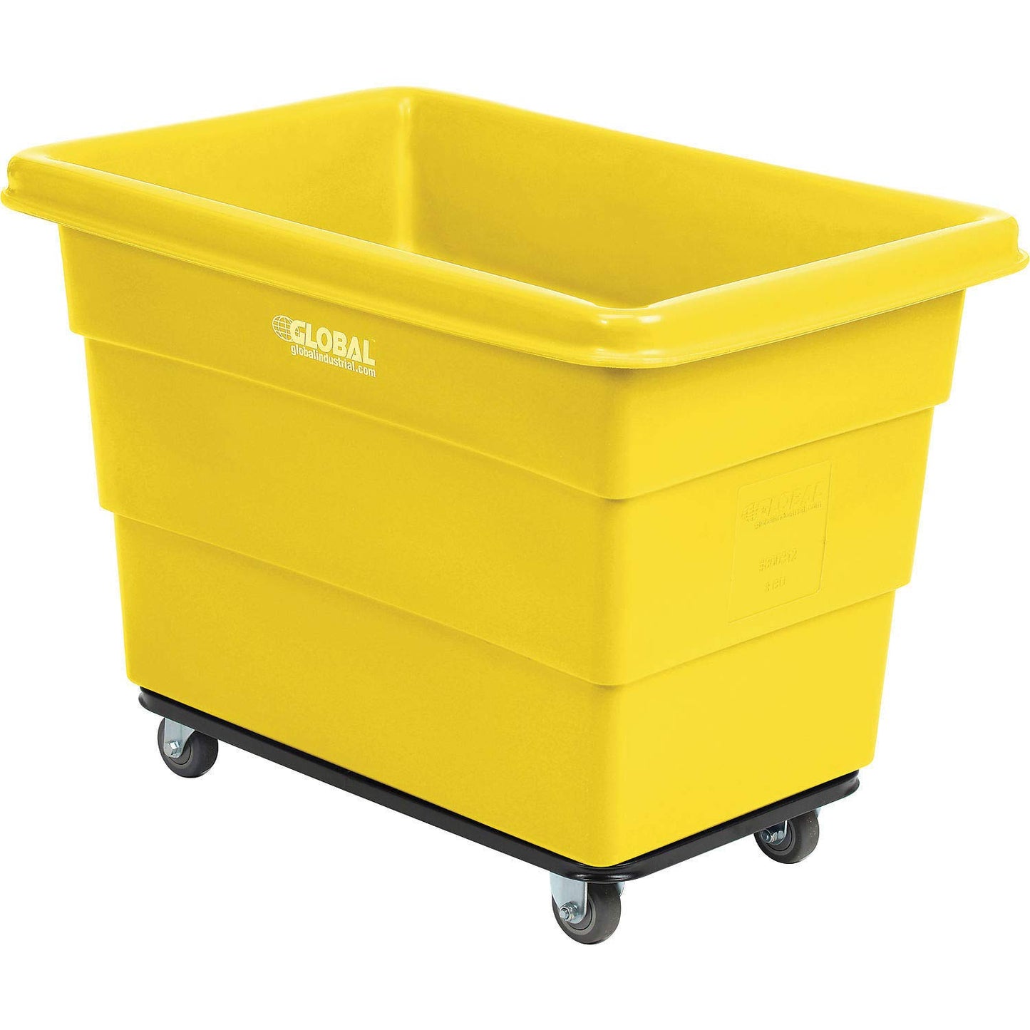 Global Industrial 8 Bushel Plastic Bulk Box Truck, Steel Chassis Base, 800 lbs. Capacity, 3" Non-Maring Rubber Casters, Red, 33-3/10"L x 24-3/5"W x 27-2/5"H