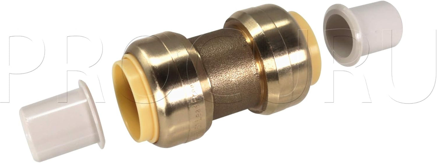 [40-Pack] PROCURU 1 Inch Pushfit Couplings, Push to Connect Brass Plumbing Fittings for Copper, PEX,CPVC, PE-RT Pipe (8X1016-40P)