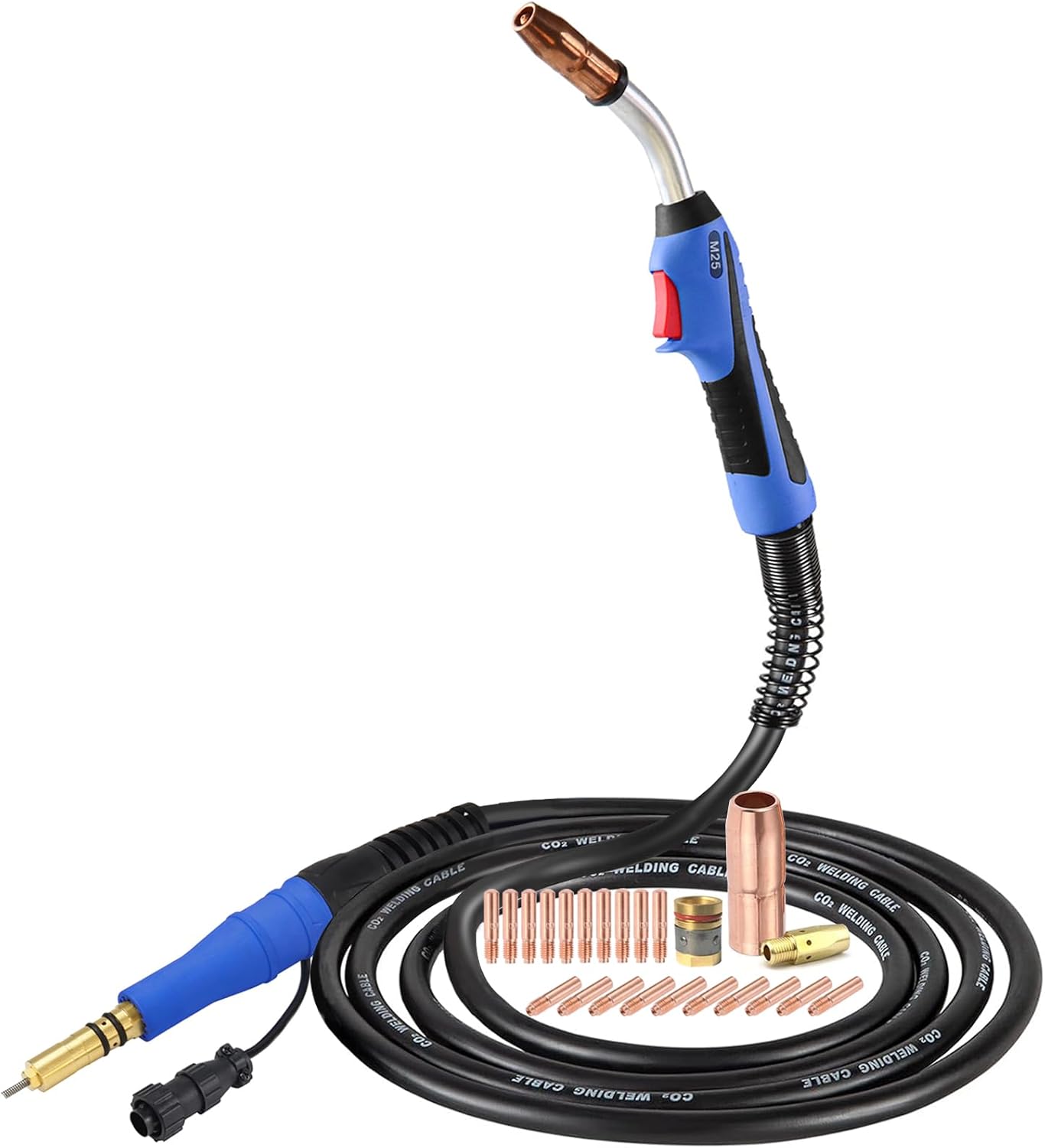 MIG Welding Gun Torch Stinger fits Miller M25 M-25 169598 Millermatic 200 210 212 250 250X 251 252 250Amp 15ft Miller Welder Replacement with MIG Welding Gun Kit .030" .035" 45" Tip-Nozzle-Diffuser