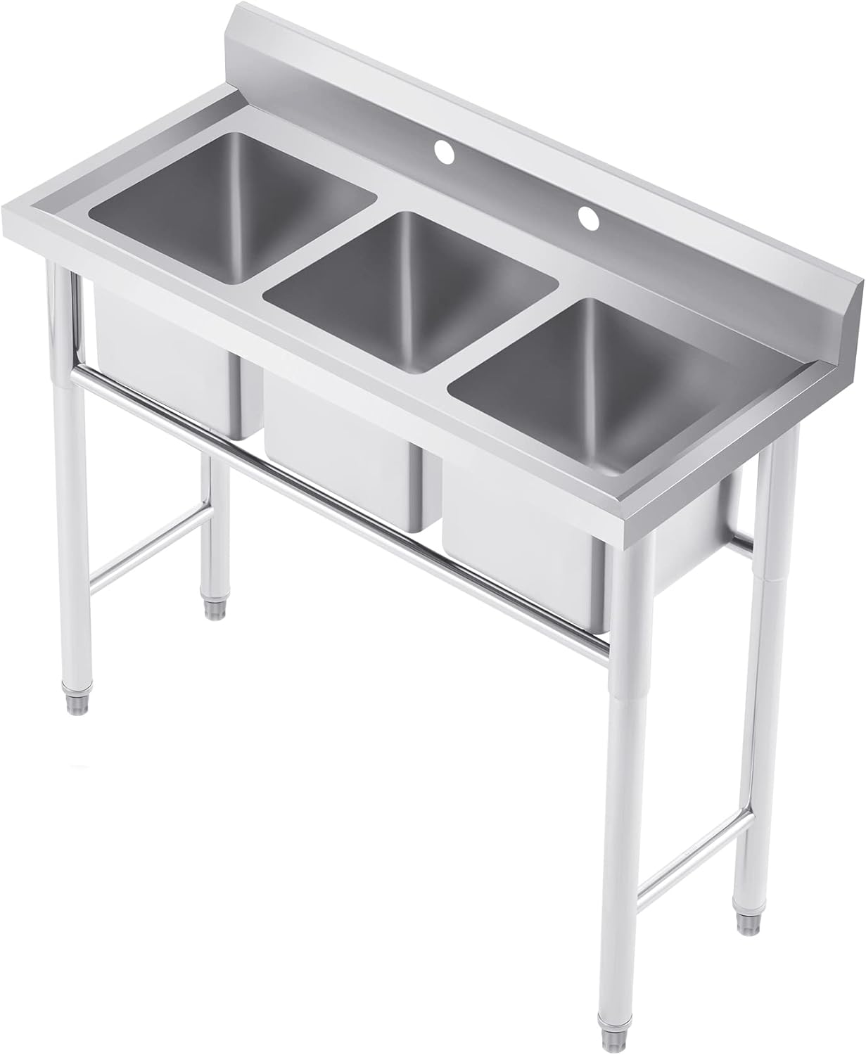 WILPREP Stainless Steel 3 Compartment Commercial Sink with s, Kitche Station with 11x10 Inch Basins, Utility Sink for Restaurant Bar Home Laundry Room Garage