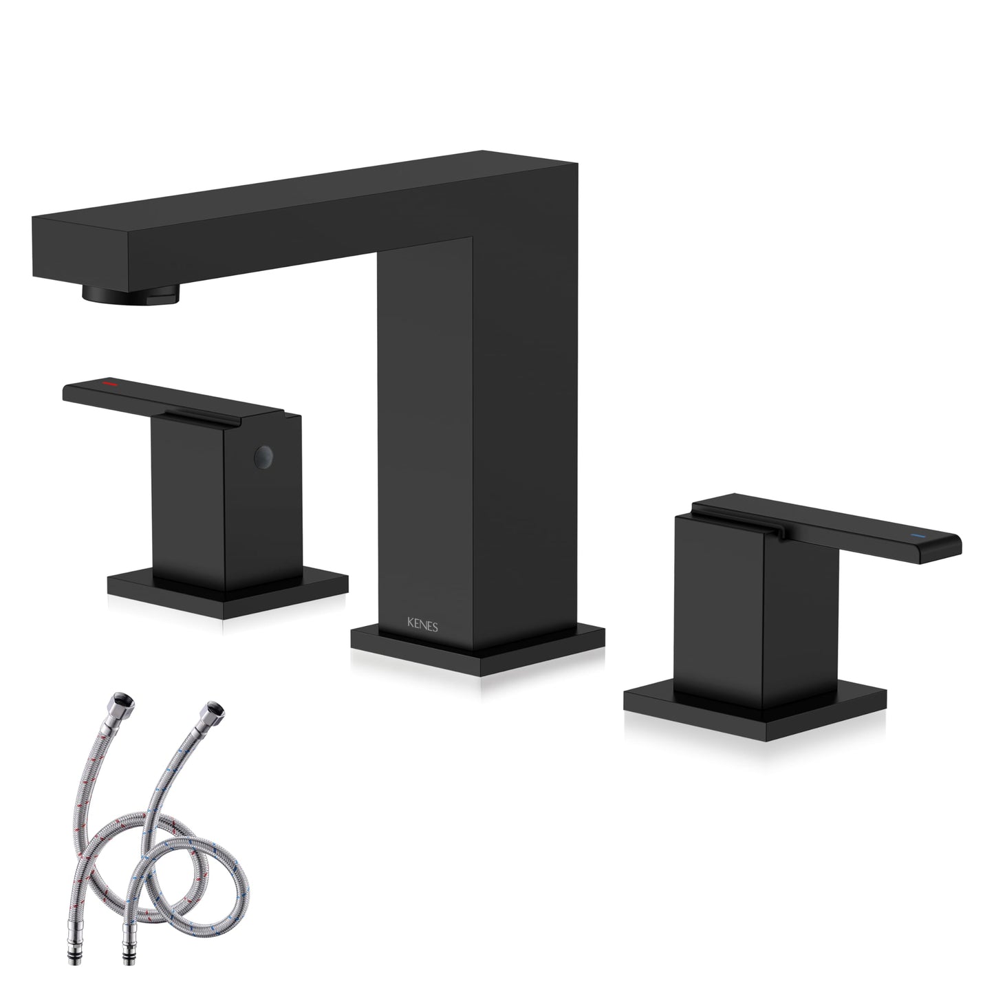 KENES Polished Chrome Widespread Bathroom Faucet 2 Handle Bathroom Sink Faucet 3 Hole, 8-Inch 3 Pieces Vanity Faucet with Pop Up Drain & Supply Lines, KE-9050-5-P