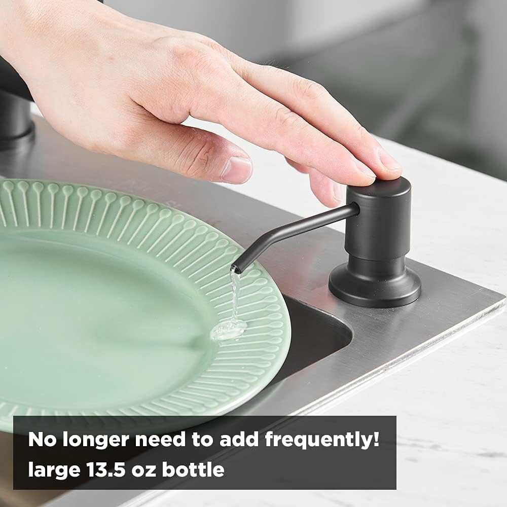 Soap Dispenser for Kitchen Sink Matte Black, Refill from The Top, Stainless Steel Built in Sink Soap Dispenser with Large 13.5 Ounce Bottle 2309R