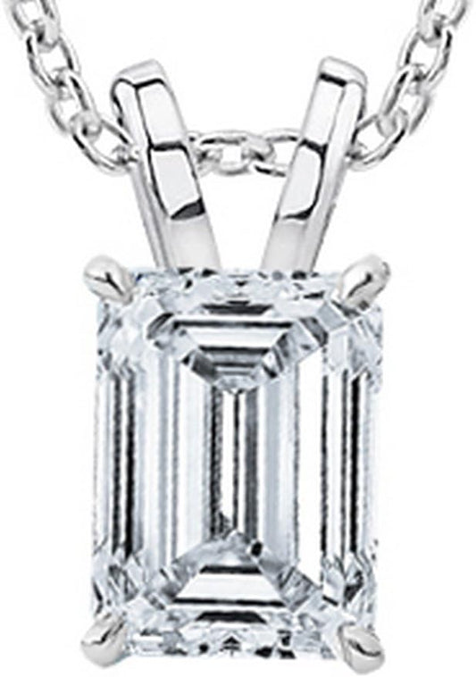1/2-2 Carat 18K White Gold GIA Certified Emerald Cut Diamond Pendant Necklace Luxury Collection (D-E Color, VS1-VS2 Clarity)