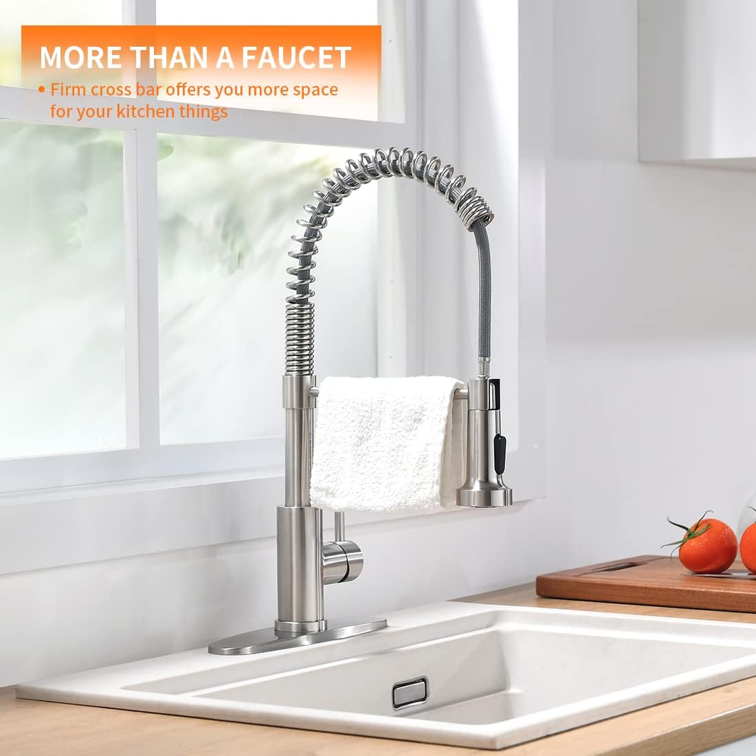 OWOFAN Kitchen Faucet with Pull Down Sprayer Brushed Nickel Stainless Steel 1 Handle Pull Out Spring Sink Faucets 1 Hole Or 3 Hole Dual Function for Farmhouse Camper Laundry Utility Rv Wet Bar