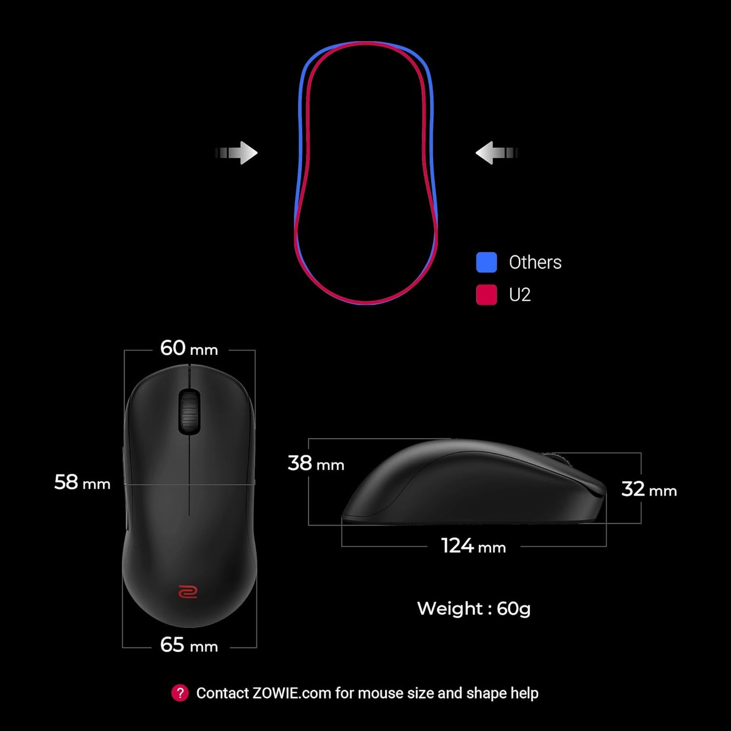 BenQ Zowie U2 Wireless Gaming Mouse | Esports, Sport Science | Enhanced Receiver | 60g Lightweight | 3200 DPI Sensor | 5 Buttons | 70 Hr Battery Life | Driverless