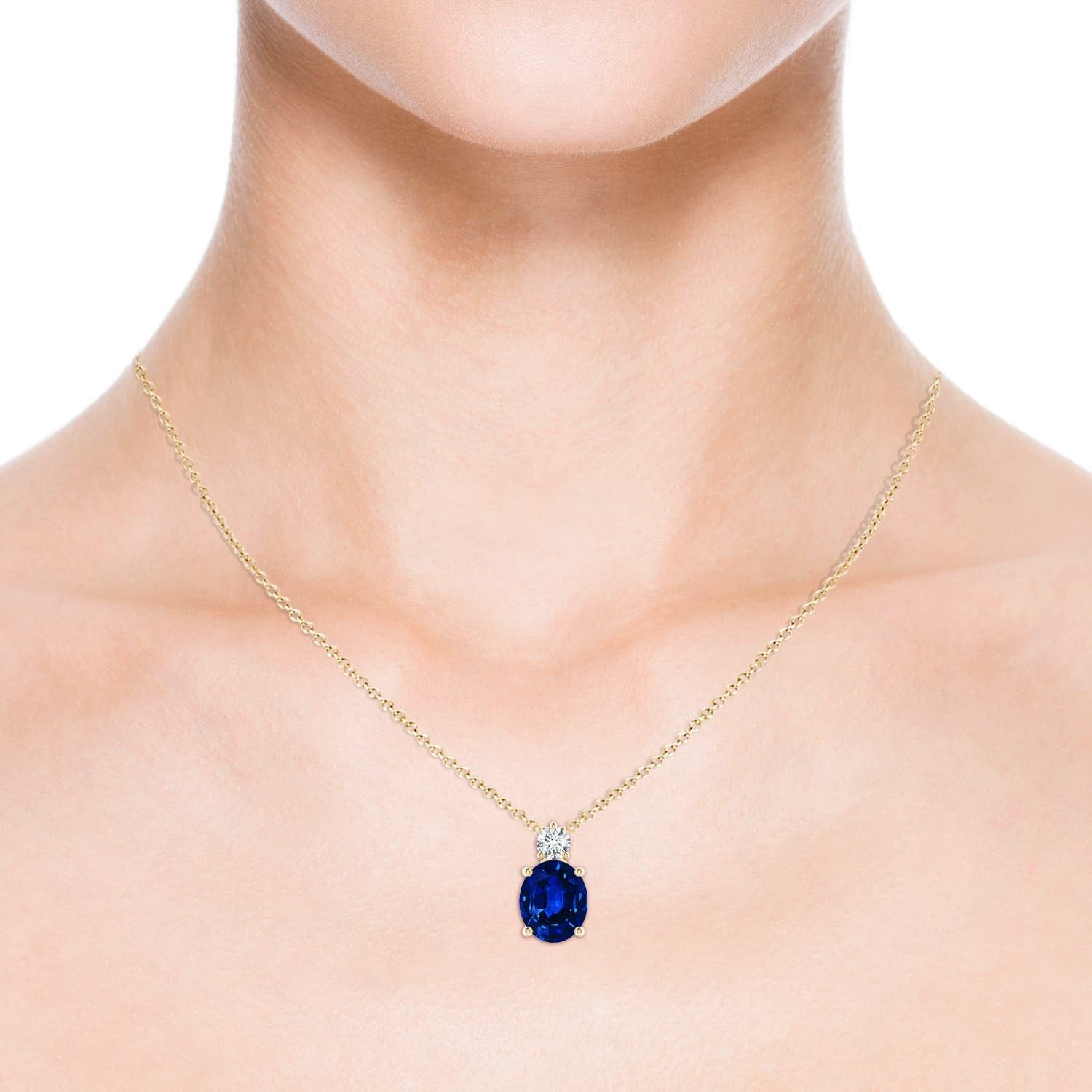 Angara Lab Grown Blue Sapphire Pendant for Women | Lab Oval Sapphire Solitaire Pendant with Lab Diamond in 14K Solid Gold/Silver/Platinum With 18" Chain | September Birthday, Gemstone Jewelry Gift