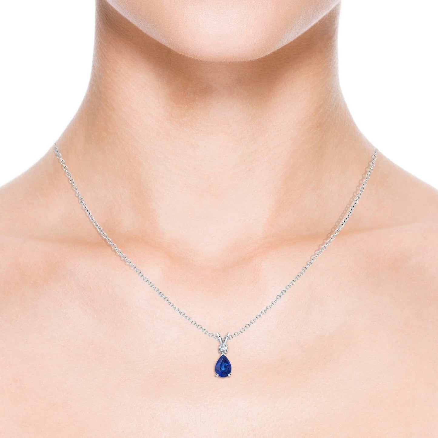 Angara Natural Blue Sapphire Solitaire Pendant for Women | Pear Shape Blue Sapphire Diamond Necklace in 14K Solid Gold/Silver/Platinum With 18" Chain | September Birthday, Gemstone Jewelry Gift